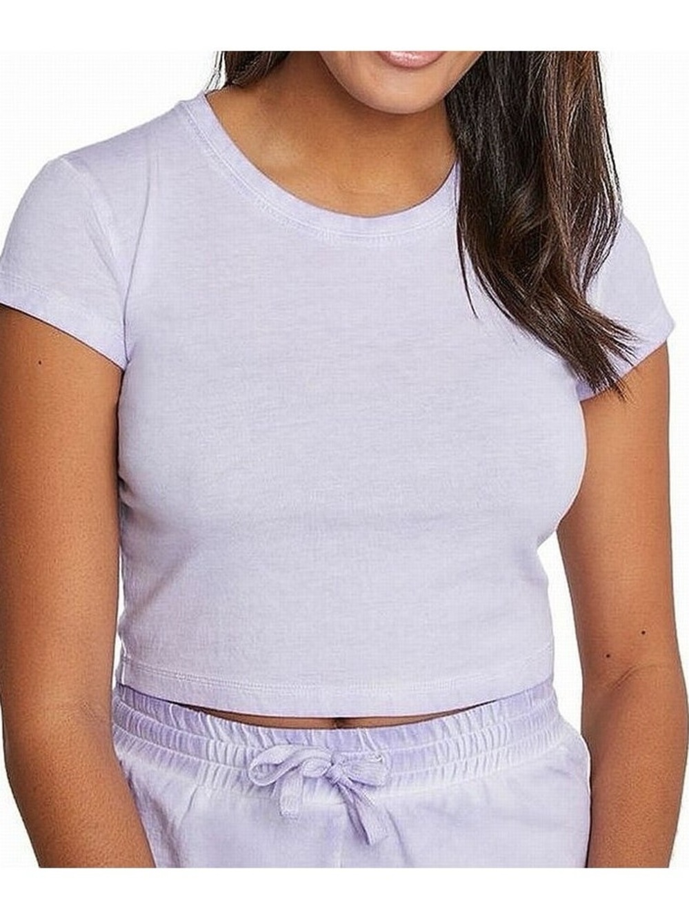 Lilac Cropped Tee - Soft Crewneck Short Sleeve with Matching Scrunchie